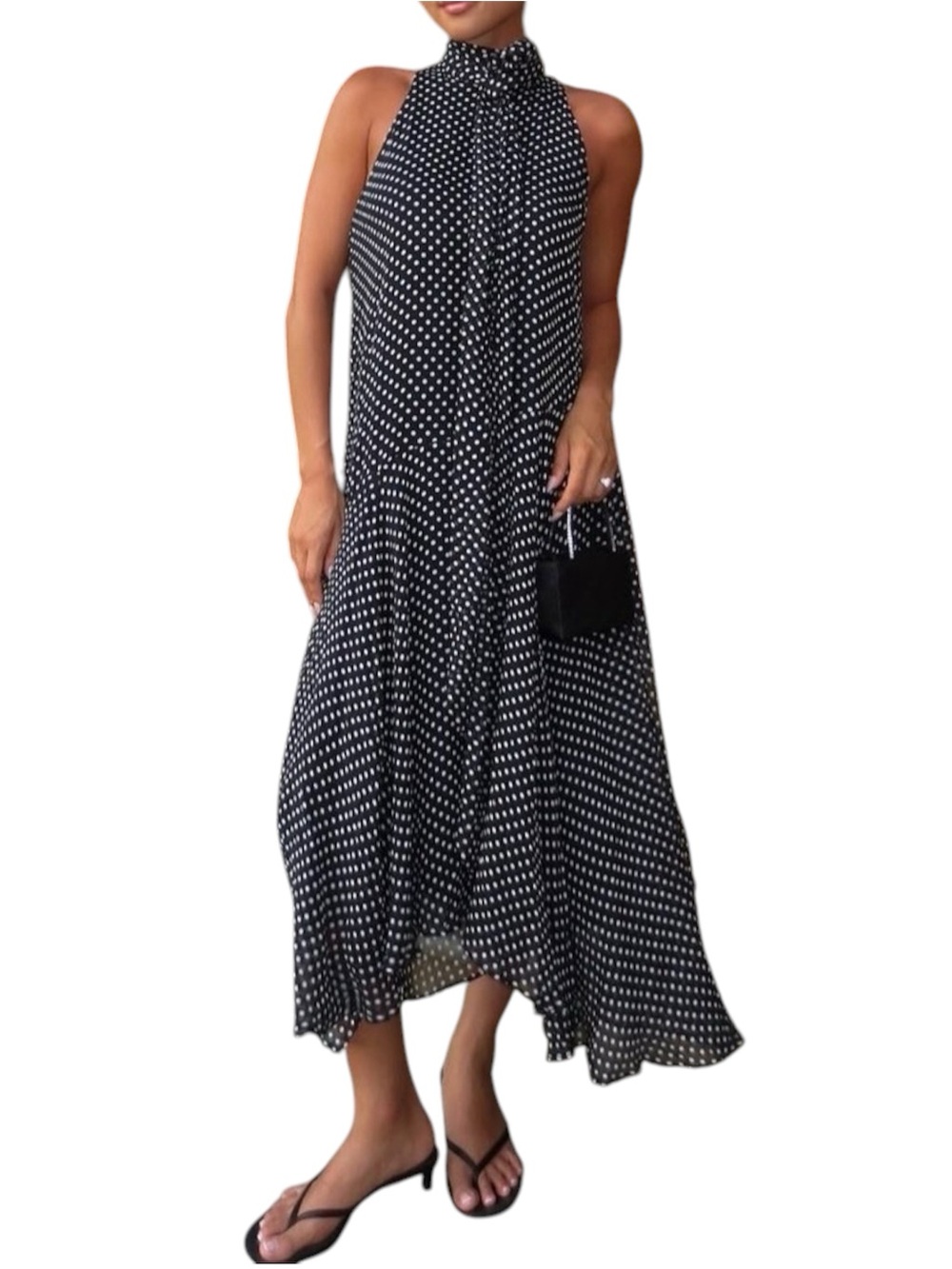 Zara Black & White Business Casual Polka Dot High-Low Classic Maxi Dress Sz XL